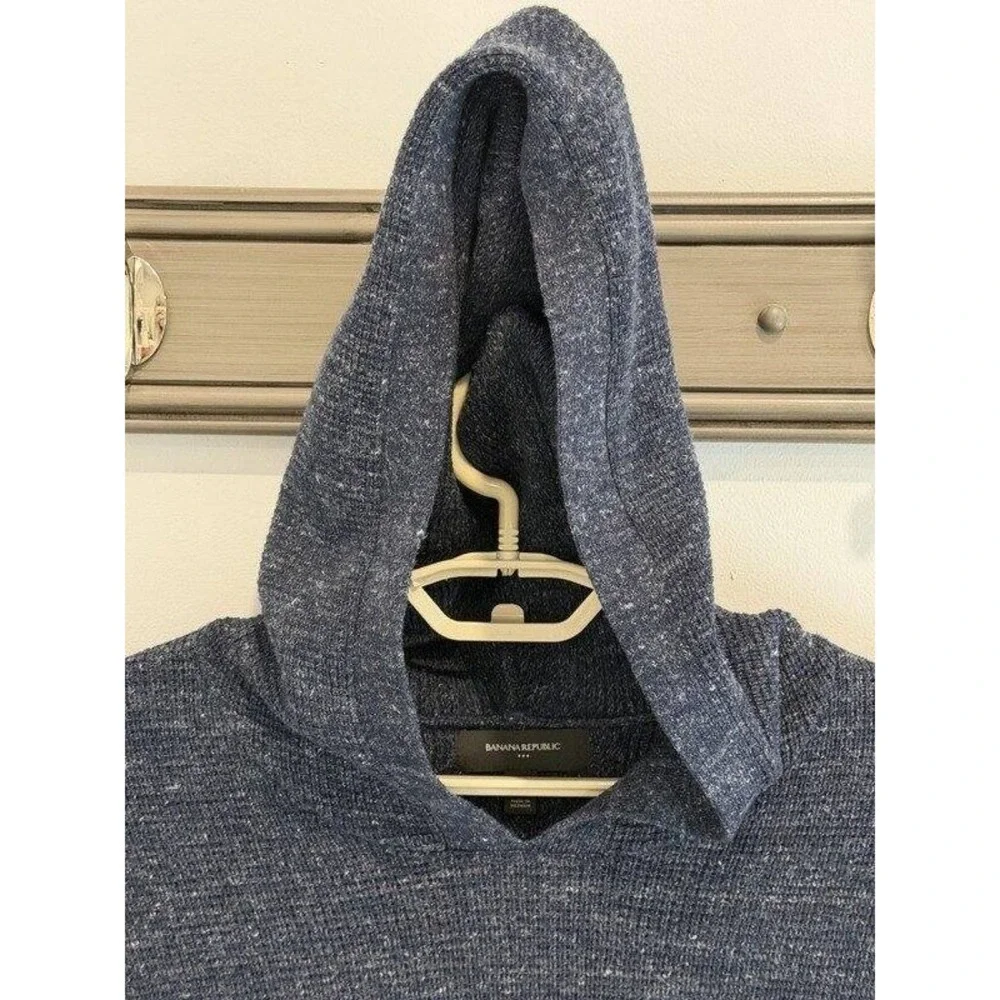 Banana Republic Mens Navy Blue Tundra Hoodie Sweater Waffle Texture Size XL